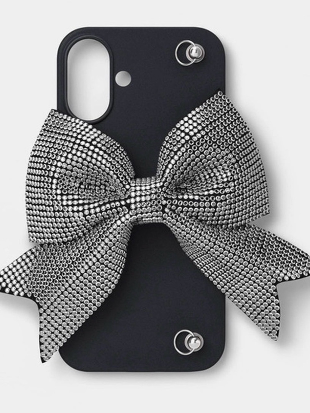 heyday Black Phone Case with Silver Rhinestone Bow